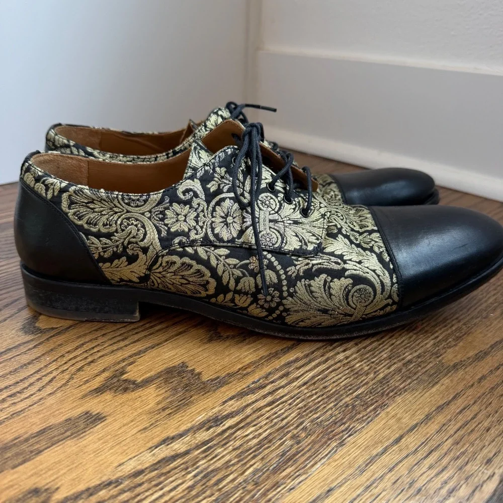 Taft The Jack Shoe Eden Noir Dress Shoes Men's EU 45 (US 12) Black Gold Jacquard